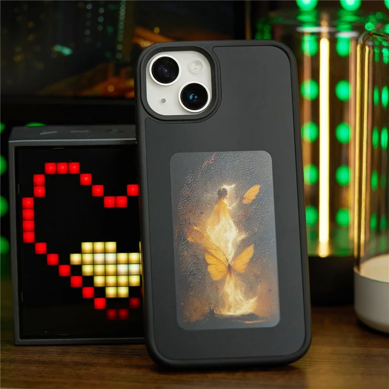 Inkzone Für Iphone 15 Hülle PC+TPU 4-farben E Tintenkoffer Smart Photo Heck Projektion DIY Telefonabdeckung - Schwarz