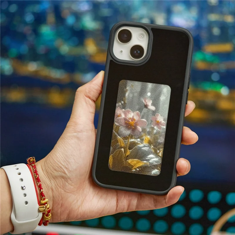 Inkzone Für Iphone 15 Hülle PC+TPU 4-farben E Tintenkoffer Smart Photo Heck Projektion DIY Telefonabdeckung - Schwarz