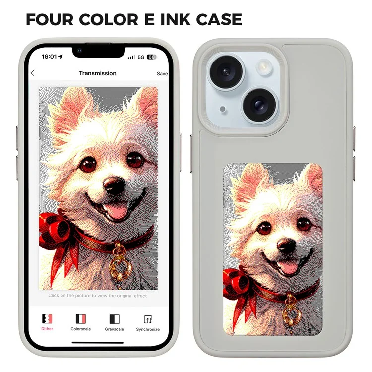Encre Pour Iphone 13 / 14 Boîtier pc + Tpu 4 Couleurs E Ink Case DIY Smart Affichage Couverture Téléphonique Personnalisée - Gris
