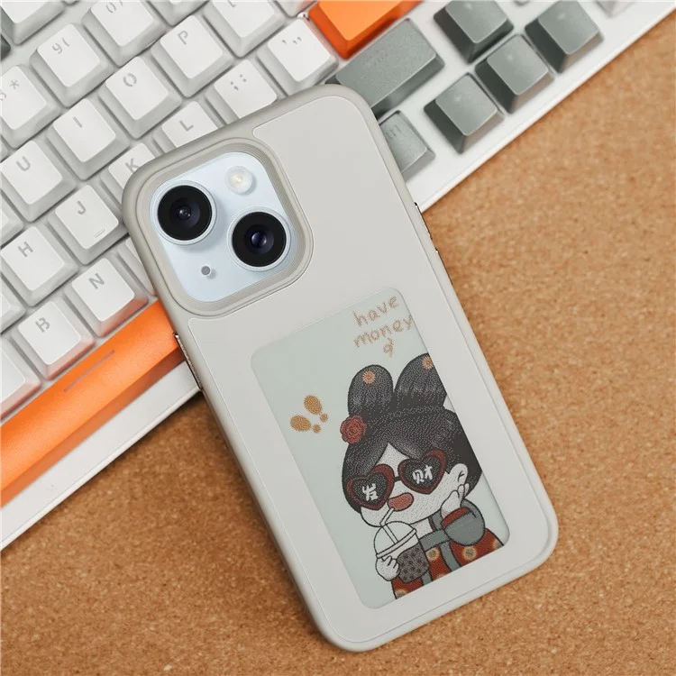 Encre Pour Iphone 13 / 14 Boîtier pc + Tpu 4 Couleurs E Ink Case DIY Smart Affichage Couverture Téléphonique Personnalisée - Gris