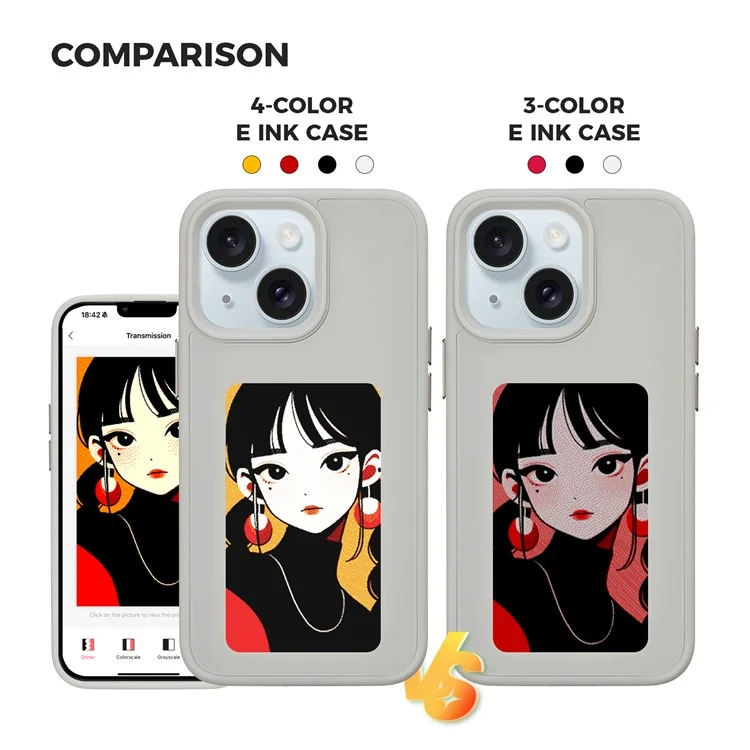 Encre Pour Iphone 13 / 14 Boîtier pc + Tpu 4 Couleurs E Ink Case DIY Smart Affichage Couverture Téléphonique Personnalisée - Gris