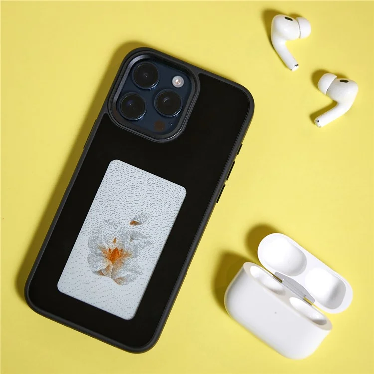 INKZONE For iPhone 15 Pro Case PC+TPU 4-Color E Ink Case DIY Smart Display Customized Phone Cover - Black