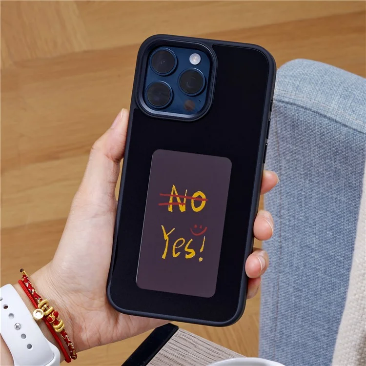 INKZONE For iPhone 15 Pro Case PC+TPU 4-Color E Ink Case DIY Smart Display Customized Phone Cover - Black