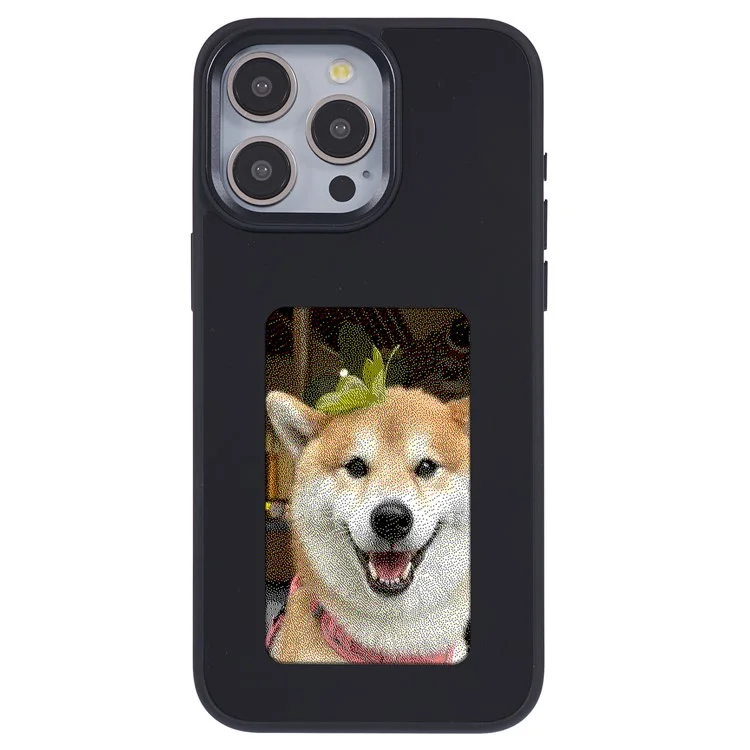 INKZONE For iPhone 15 Pro Case PC+TPU 4-Color E Ink Case DIY Smart Display Customized Phone Cover - Black