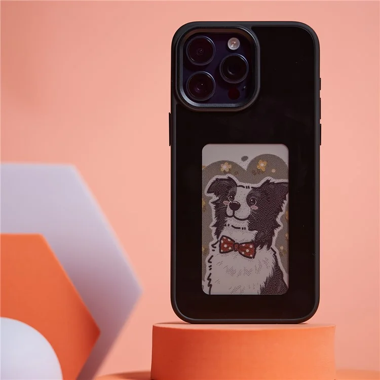 INKZONE For iPhone 15 Pro Case PC+TPU 4-Color E Ink Case DIY Smart Display Customized Phone Cover - Black