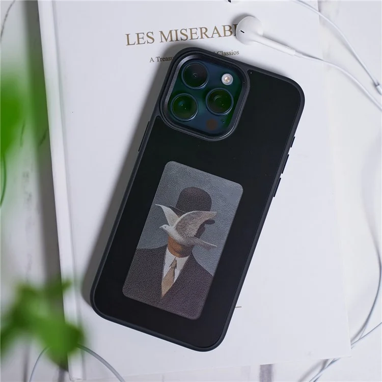 INKZONE For iPhone 15 Pro Case PC+TPU 4-Color E Ink Case DIY Smart Display Customized Phone Cover - Black