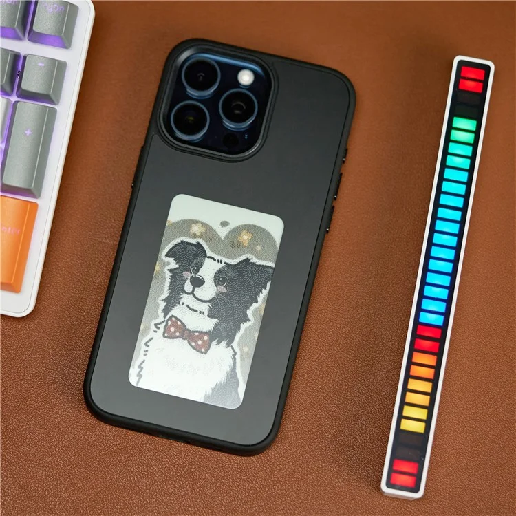 INKZONE For iPhone 15 Pro Case PC+TPU 4-Color E Ink Case DIY Smart Display Customized Phone Cover - Black