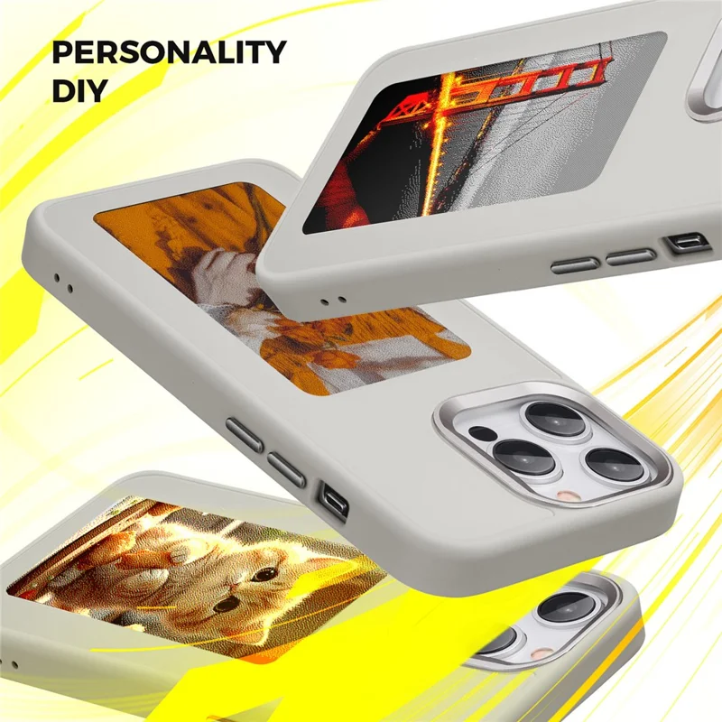 Inkzone Para Iphone 15 Pro Phone Case PC+TPU 4 Color E Ink Case DIY Smart Display Cubierta de Teléfono Personalizada - Gris
