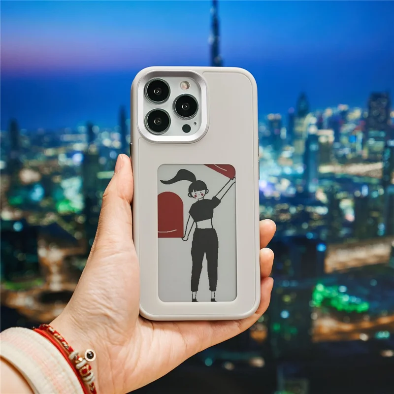 Inkzone Para Iphone 15 Pro Phone Case PC+TPU 4 Color E Ink Case DIY Smart Display Cubierta de Teléfono Personalizada - Gris