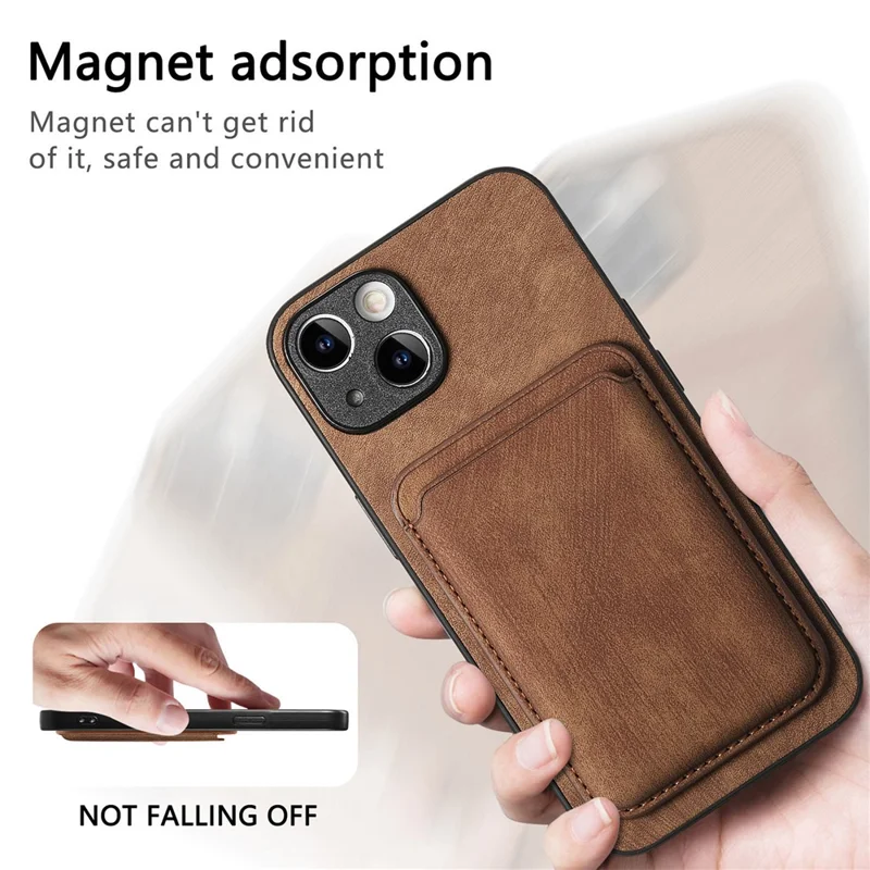 For iPhone 13 Case Compatible with MagSafe Leather Back Cover with Detachable Card Holder - Brown