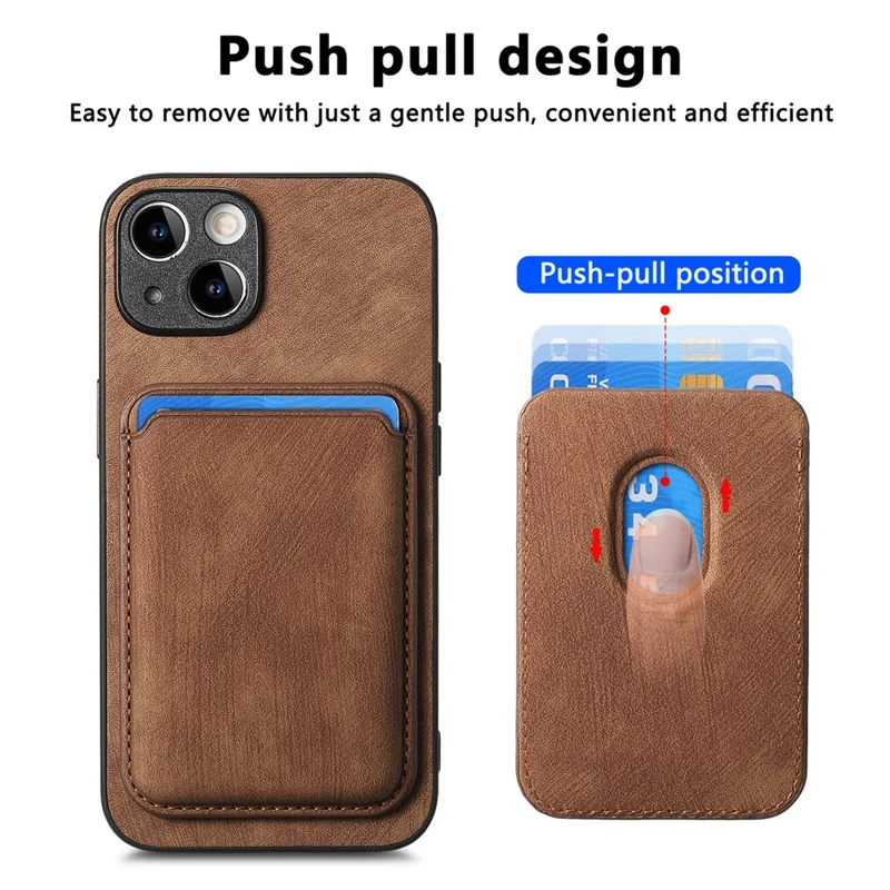 For iPhone 13 Case Compatible with MagSafe Leather Back Cover with Detachable Card Holder - Brown