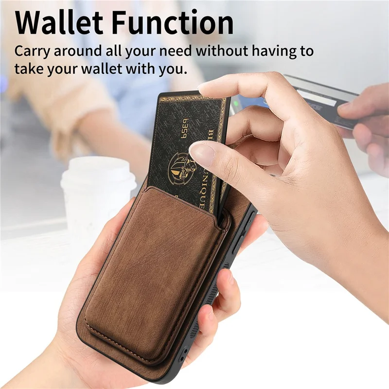 For iPhone 15 Case Compatible with MagSafe Leather Back Cover with Detachable Card Holder - Brown