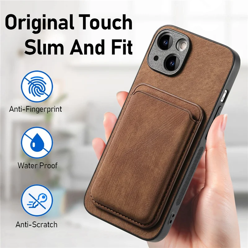 For iPhone 15 Case Compatible with MagSafe Leather Back Cover with Detachable Card Holder - Brown