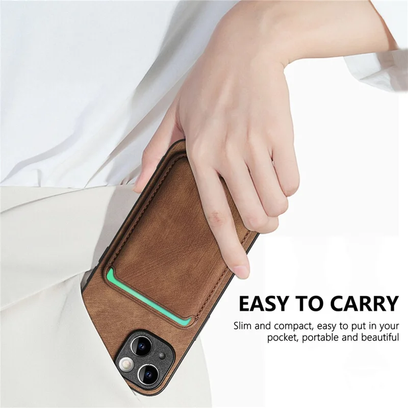 For iPhone 15 Case Compatible with MagSafe Leather Back Cover with Detachable Card Holder - Brown