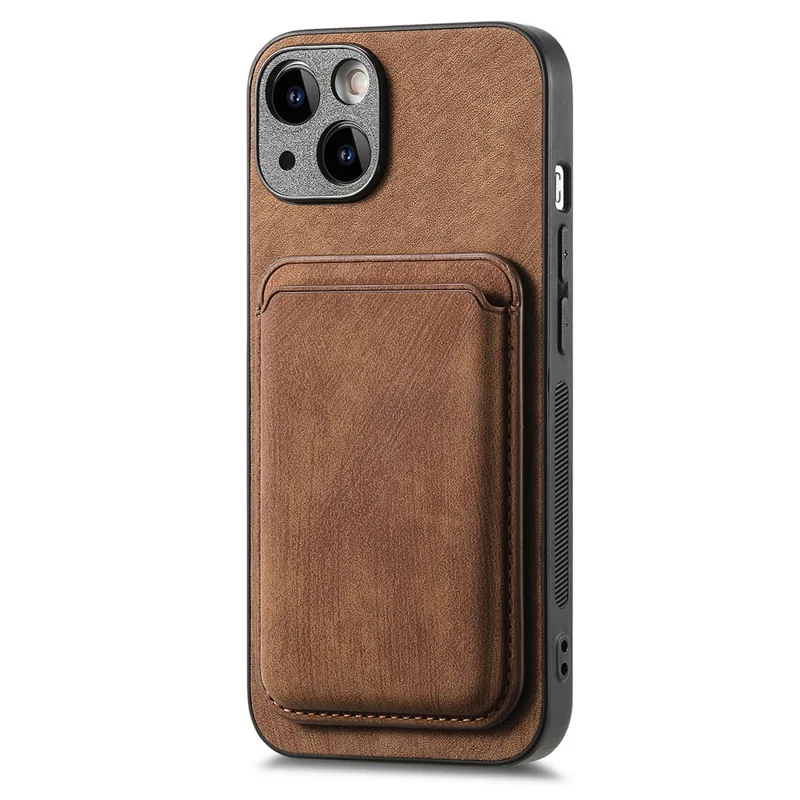 For iPhone 15 Case Compatible with MagSafe Leather Back Cover with Detachable Card Holder - Brown