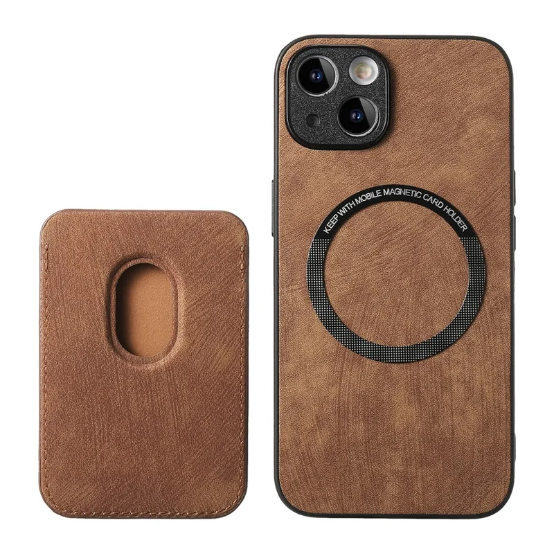 For iPhone 15 Case Compatible with MagSafe Leather Back Cover with Detachable Card Holder - Brown