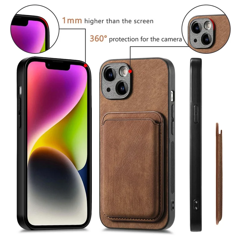 For iPhone 15 Case Compatible with MagSafe Leather Back Cover with Detachable Card Holder - Brown