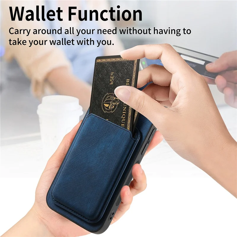 D12 Capa de Couro + TPU Vintage para iPhone 15 com Suporte Magnético para Cartão - Azul