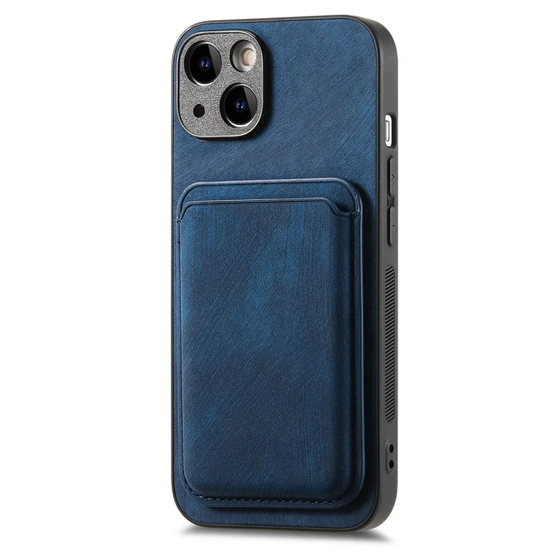 D12 Capa de Couro + TPU Vintage para iPhone 15 com Suporte Magnético para Cartão - Azul