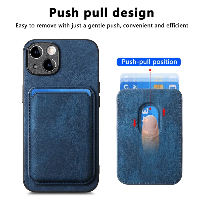 D12 Capa de Couro + TPU Vintage para iPhone 15 com Suporte Magnético para Cartão - Azul