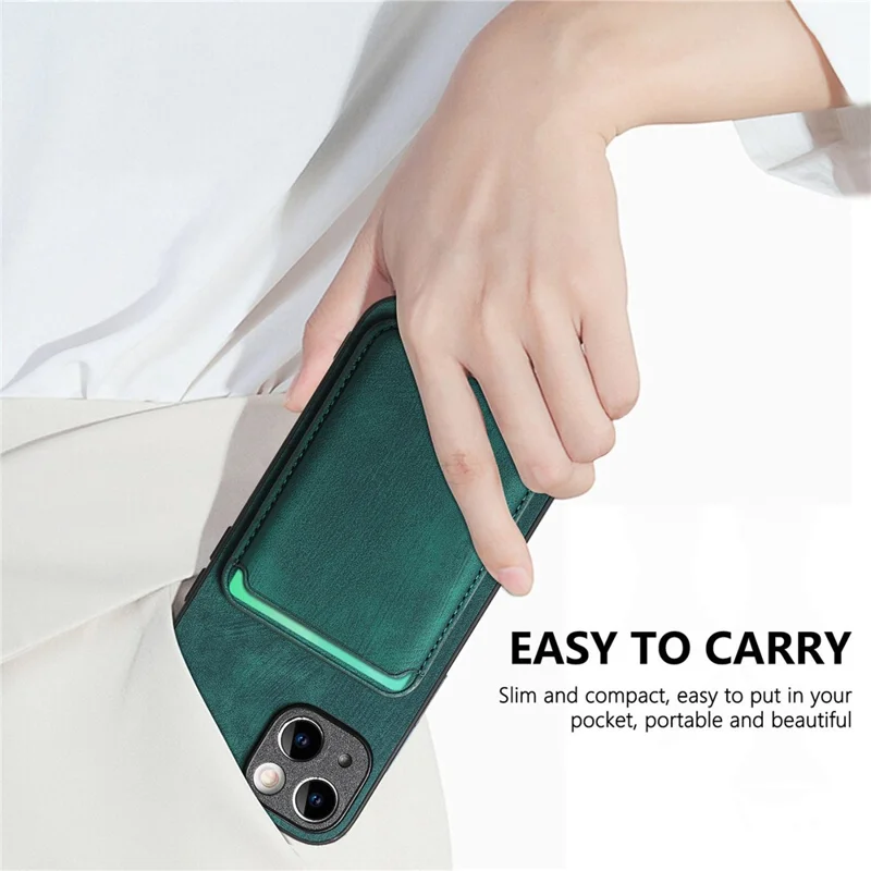 D12 For iPhone 15 Ledertasche + TPU Vintage Handyhülle mit Magnetkartenhalter - Grün