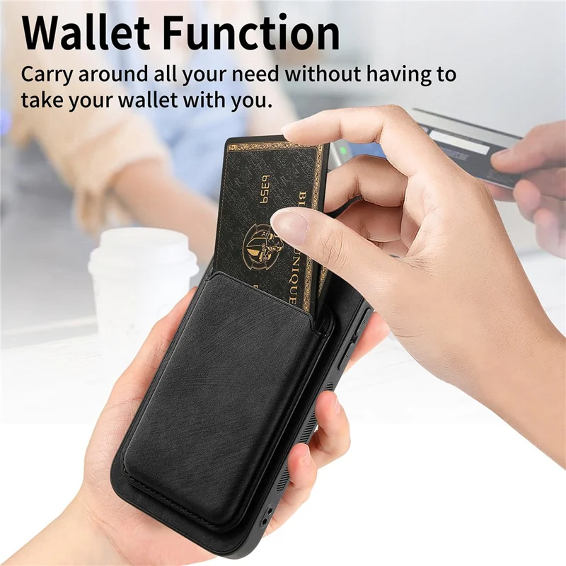 For iPhone 15 Case Compatible with MagSafe Leather Back Cover with Detachable Card Holder - Black