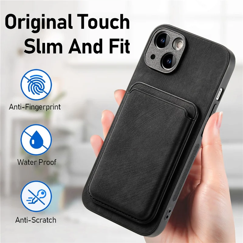 For iPhone 15 Case Compatible with MagSafe Leather Back Cover with Detachable Card Holder - Black