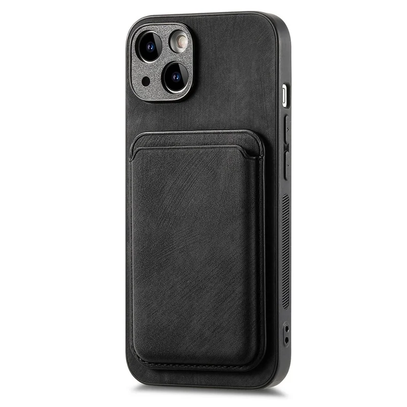 For iPhone 15 Case Compatible with MagSafe Leather Back Cover with Detachable Card Holder - Black