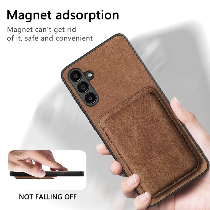 For Samsung Galaxy A55 5G Magnetic Case Leather Back Cover with Detachable Card Holder - Brown