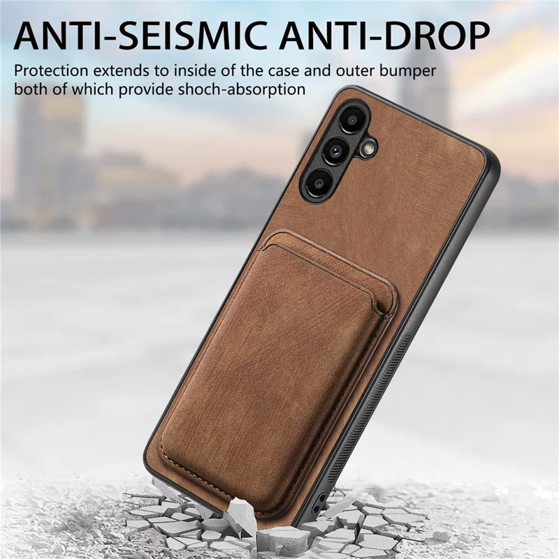 For Samsung Galaxy A55 5G Magnetic Case Leather Back Cover with Detachable Card Holder - Brown