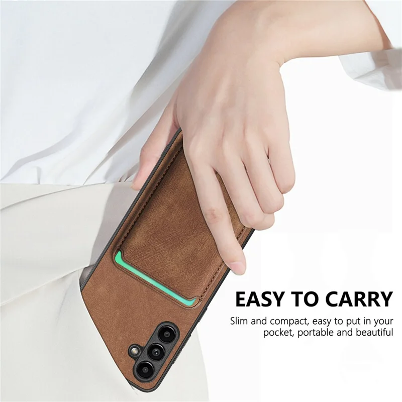 For Samsung Galaxy A55 5G Magnetic Case Leather Back Cover with Detachable Card Holder - Brown