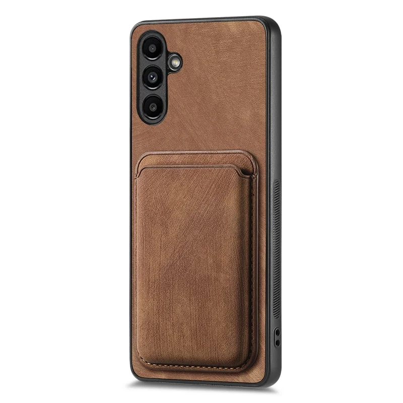 For Samsung Galaxy A55 5G Magnetic Case Leather Back Cover with Detachable Card Holder - Brown