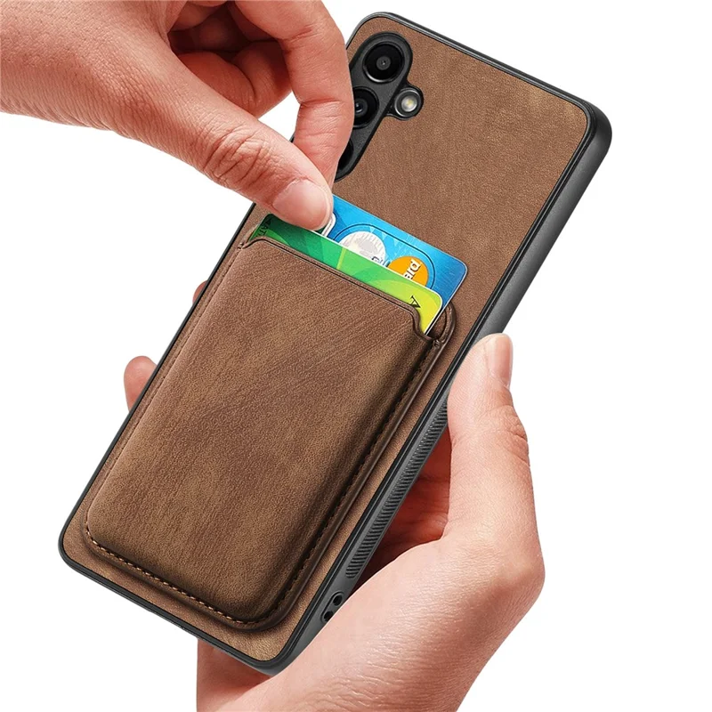 For Samsung Galaxy A55 5G Magnetic Case Leather Back Cover with Detachable Card Holder - Brown