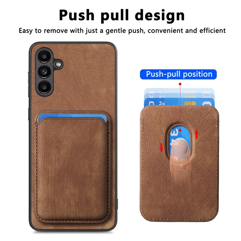 For Samsung Galaxy A55 5G Magnetic Case Leather Back Cover with Detachable Card Holder - Brown