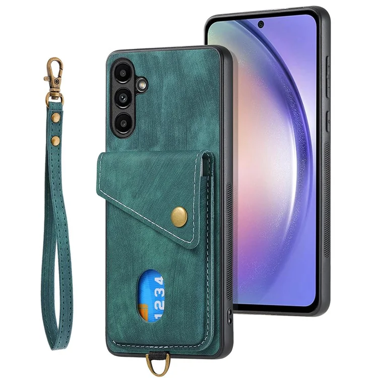 D1 Per Samsung Galaxy A55 5G Case Retro Leather+TPU Cover Telefono con Tasca per Carta - Verde