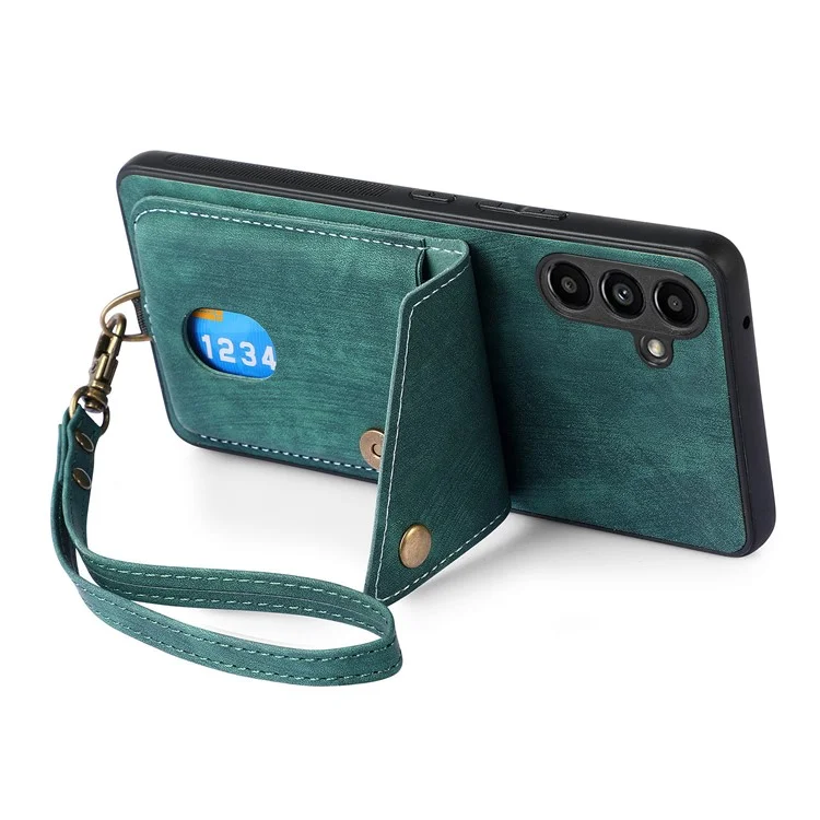 D1 Per Samsung Galaxy A55 5G Case Retro Leather+TPU Cover Telefono con Tasca per Carta - Verde