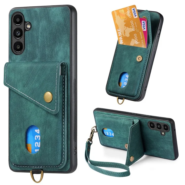 D1 Per Samsung Galaxy A55 5G Case Retro Leather+TPU Cover Telefono con Tasca per Carta - Verde