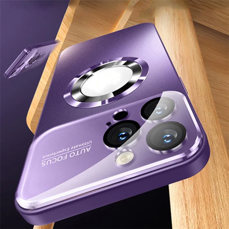 For iPhone 12 Pro Max 6.7 inch Magnetic Phone Case Anti-drop PC Shell with Lens Film - Dark Purple