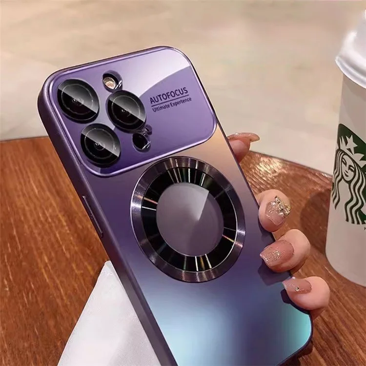 For iPhone 12 Pro Max 6.7 inch Magnetic Phone Case Anti-drop PC Shell with Lens Film - Dark Purple