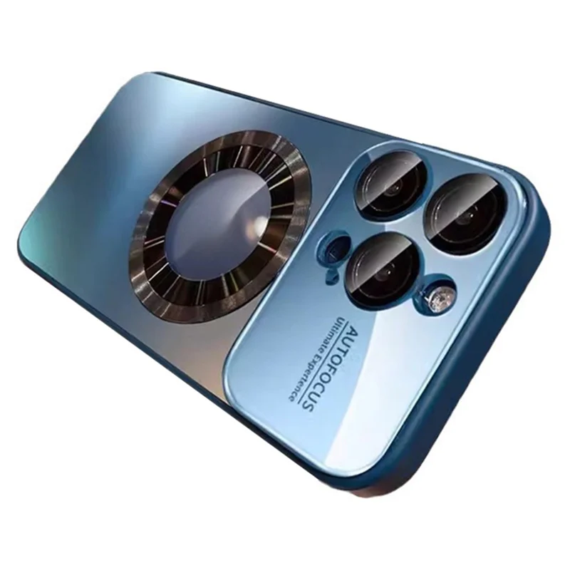 For iPhone 13 Pro Magnetic Case Hard PC Protective Phone Cover with Lens Film - Dark Blue