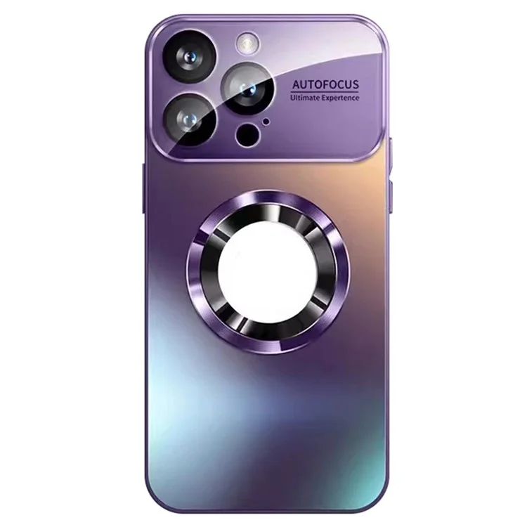 For iPhone 14 Pro Max Case with Lens Film Magnetic Anti-scratch PC Phone Protective Shell - Dark Purple