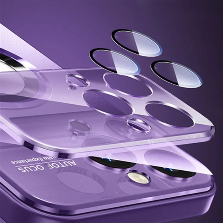 For iPhone 14 Pro Max Case with Lens Film Magnetic Anti-scratch PC Phone Protective Shell - Dark Purple