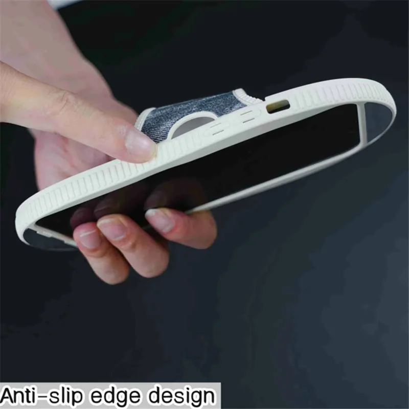 For iPhone 15 Pro Max Case Funny Denim Slipper Design Flexible TPU Phone Cover - Black