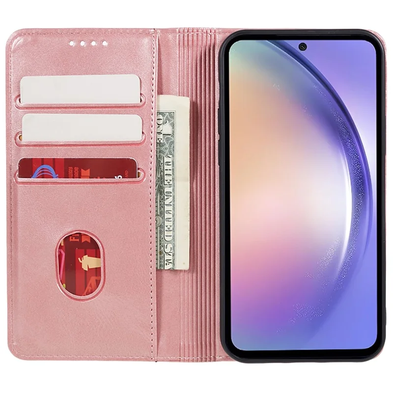For Samsung Galaxy M55 5G / C55 5G / F55 5G Case Calf Texture PU Leather Wallet Business Phone Cover - Rose Gold