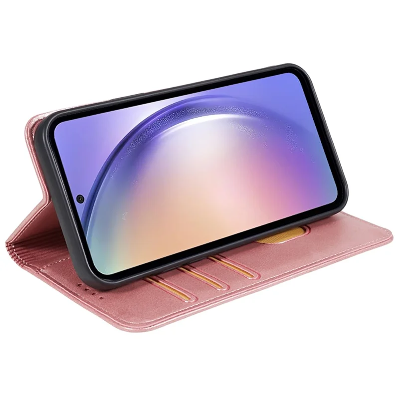 For Samsung Galaxy M55 5G / C55 5G / F55 5G Case Calf Texture PU Leather Wallet Business Phone Cover - Rose Gold