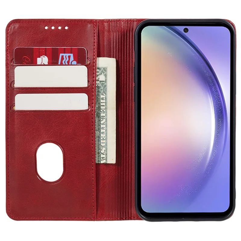 Para Samsung Galaxy M55 5G / C55 5G / F55 5G Case Calf Texture PU Leather Wallet Business Phone Cover - Vermelho