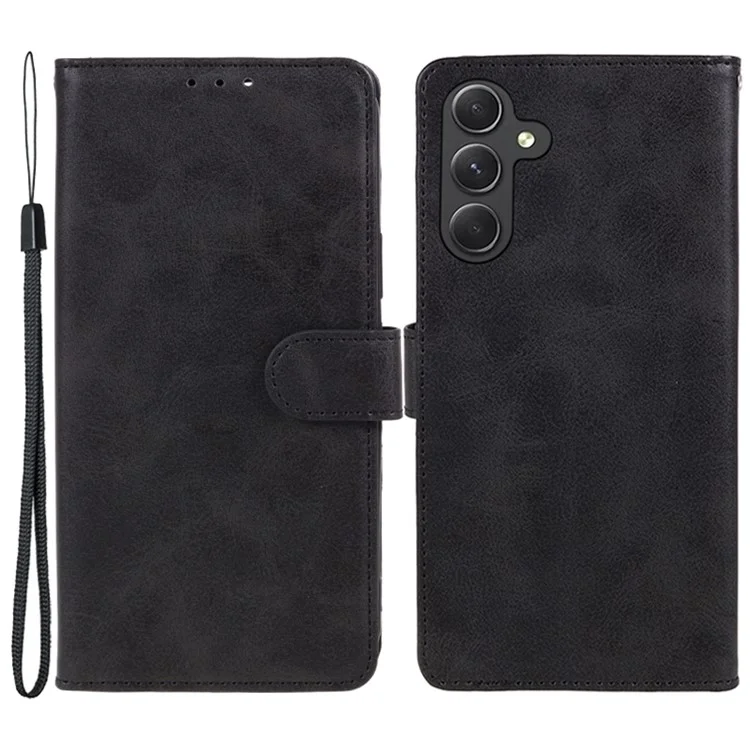 For Samsung Galaxy M55 5G / C55 5G / F55 5G Case Calf Texture Magnetic Clasp Leather Wallet Phone Cover - Black