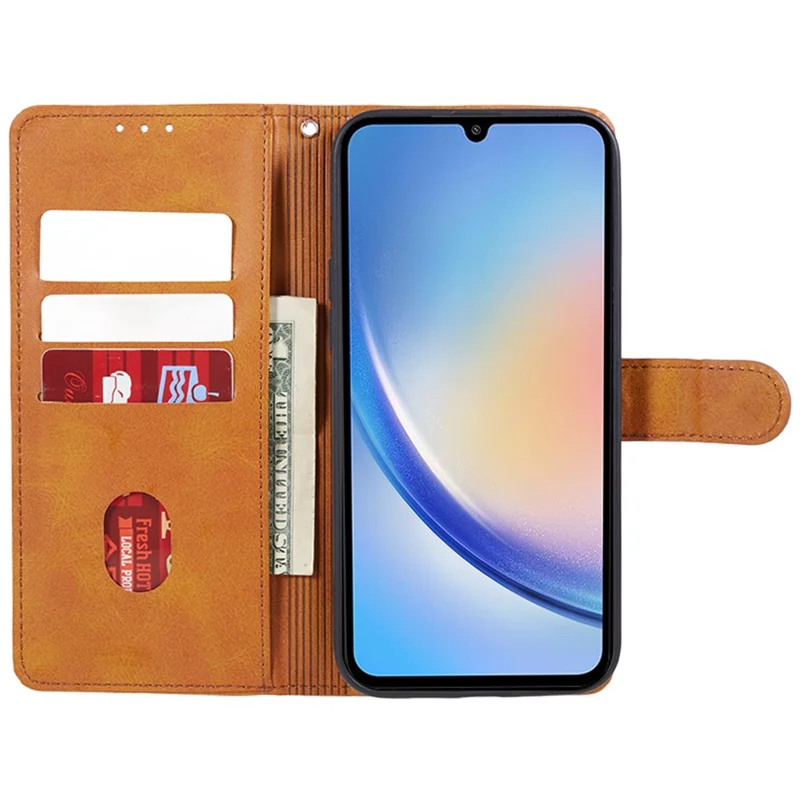 For Samsung Galaxy M55 5G / C55 5G / F55 5G Case Calf Texture Magnetic Clasp Leather Wallet Phone Cover - Khaki