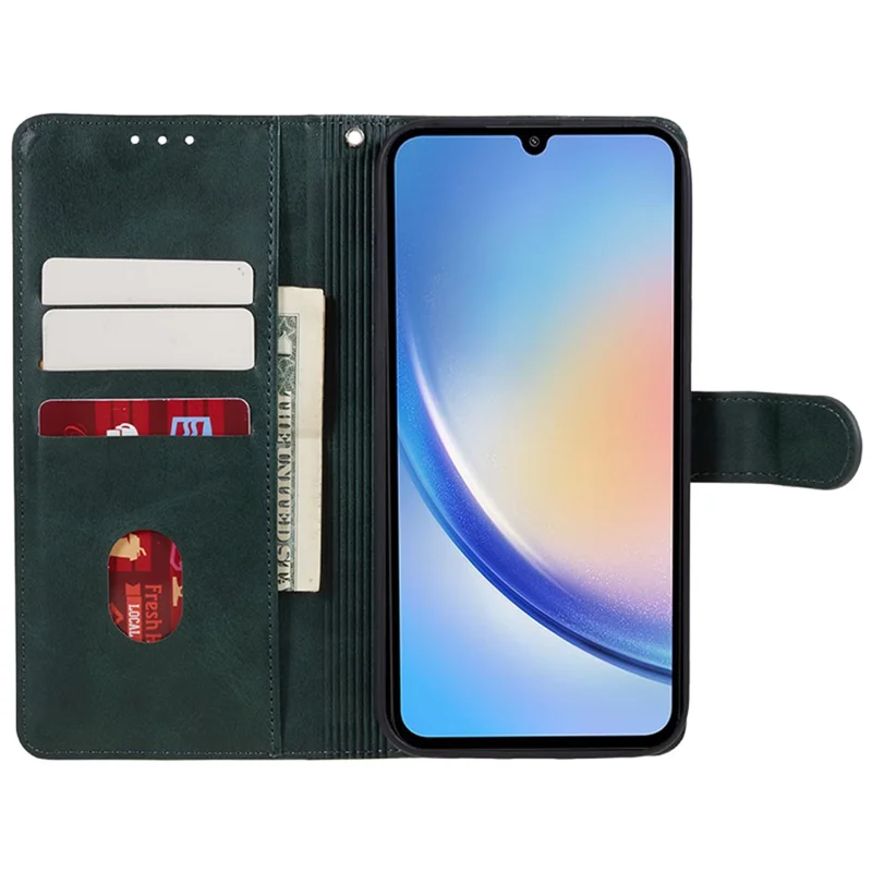 For Samsung Galaxy M55 5G / C55 5G / F55 5G Case Calf Texture Magnetic Clasp Leather Wallet Phone Cover - Midnight Green