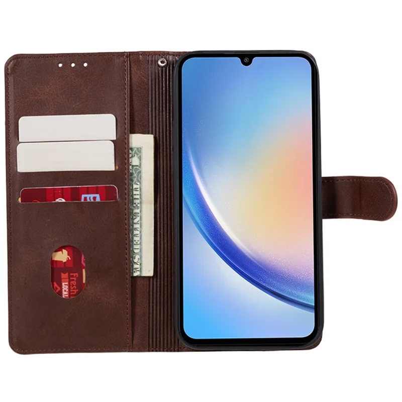 For Samsung Galaxy M55 5G / C55 5G / F55 5G Case Calf Texture Magnetic Clasp Leather Wallet Phone Cover - Brown